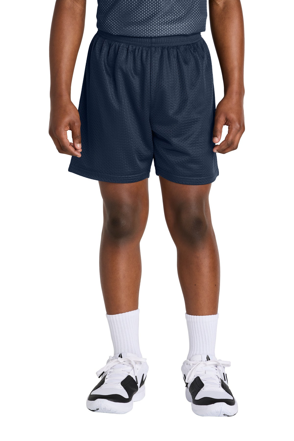 Front View of TrueNavy Sport-Tek Youth PosiCharge Mesh 5" Short YST5100