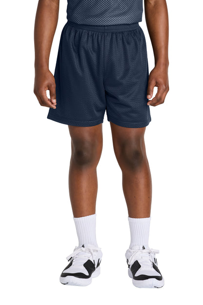 Front View of TrueNavy Sport-Tek Youth PosiCharge Mesh 5" Short YST5100