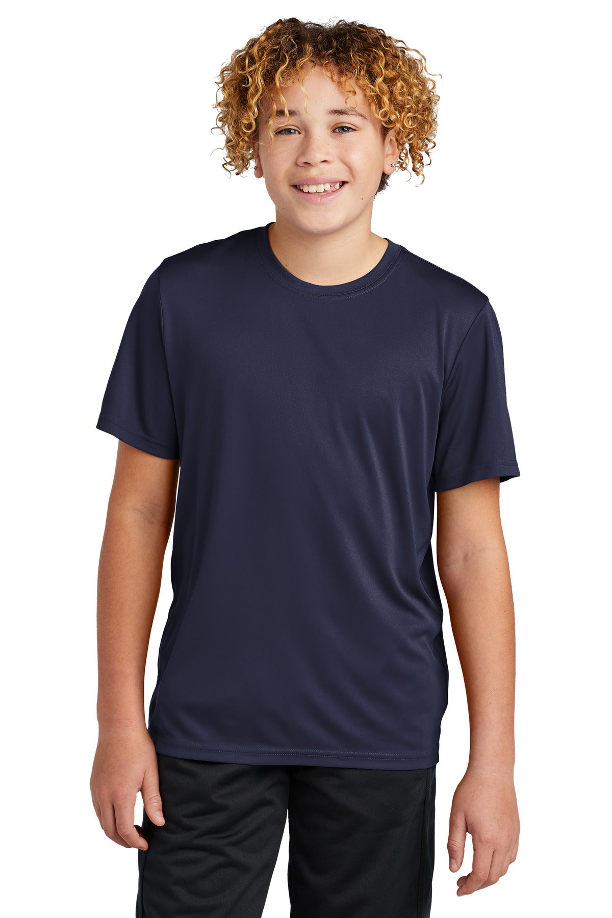 Front View of TrueNavy Sport-Tek Youth PosiCharge Re-Compete Tee YST720
