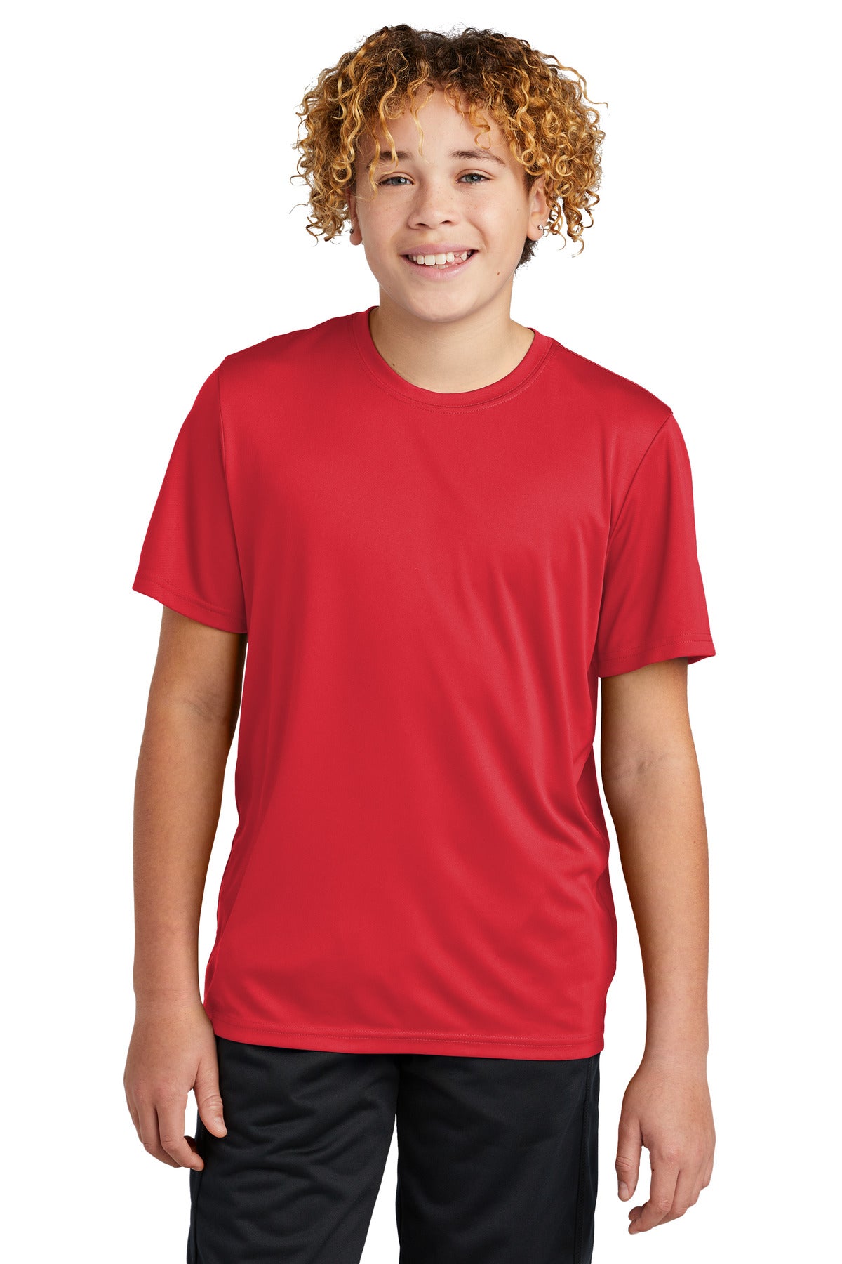Front View of TrueRed Sport-Tek Youth PosiCharge Re-Compete Tee YST720