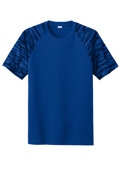 Front View of TrueRoyal Sport-Tek Drift Camo Colorblock Tee ST376