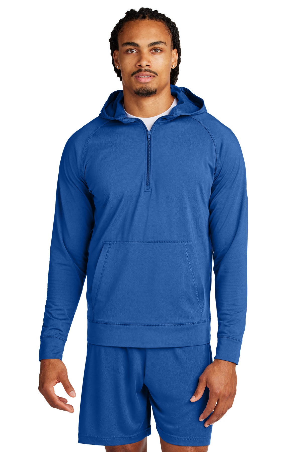 Front View of TrueRoyal Sport-Tek Sport-Wick Stretch 1/2-Zip Hoodie ST856
