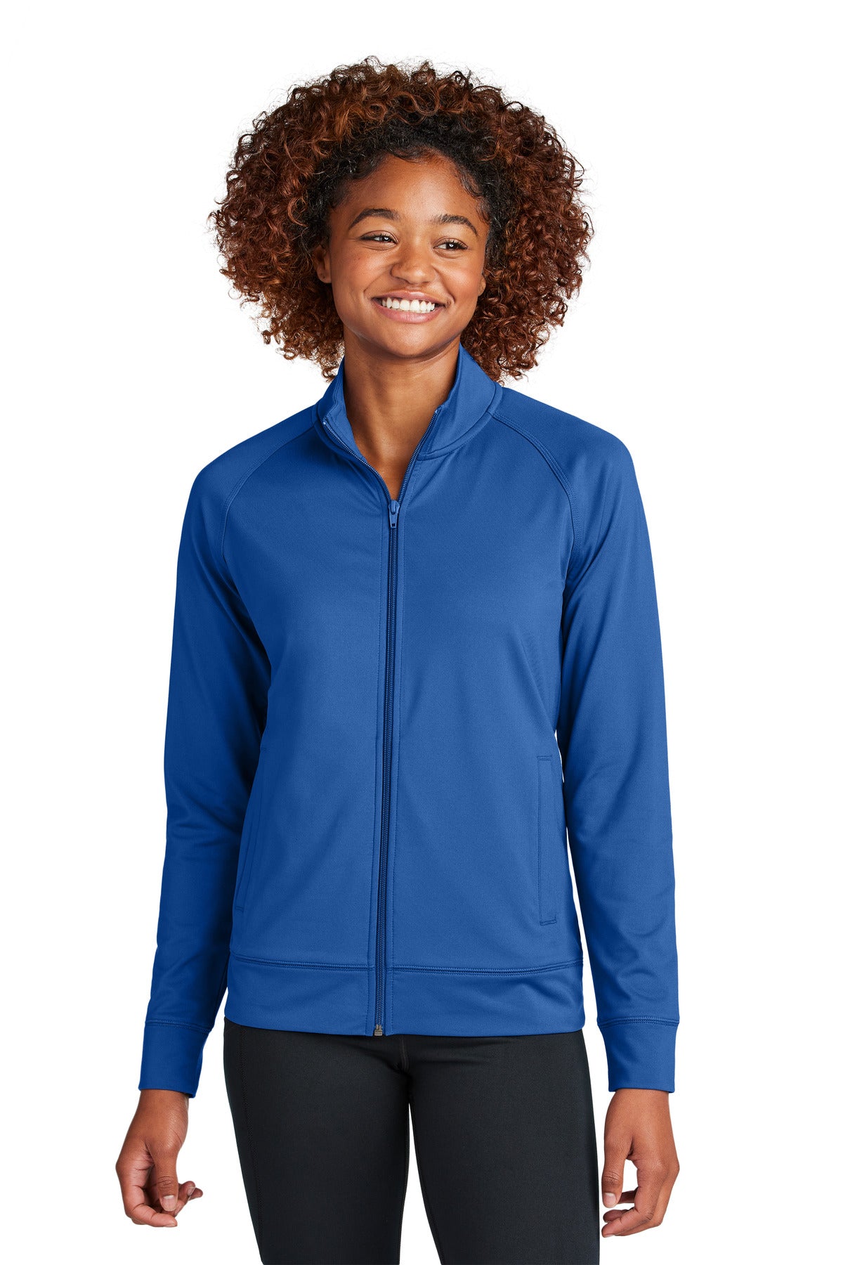 Front View of TrueRoyal Sport-Tek Women's Sport-Wick Stretch Full-Zip Cadet Jacket LST857