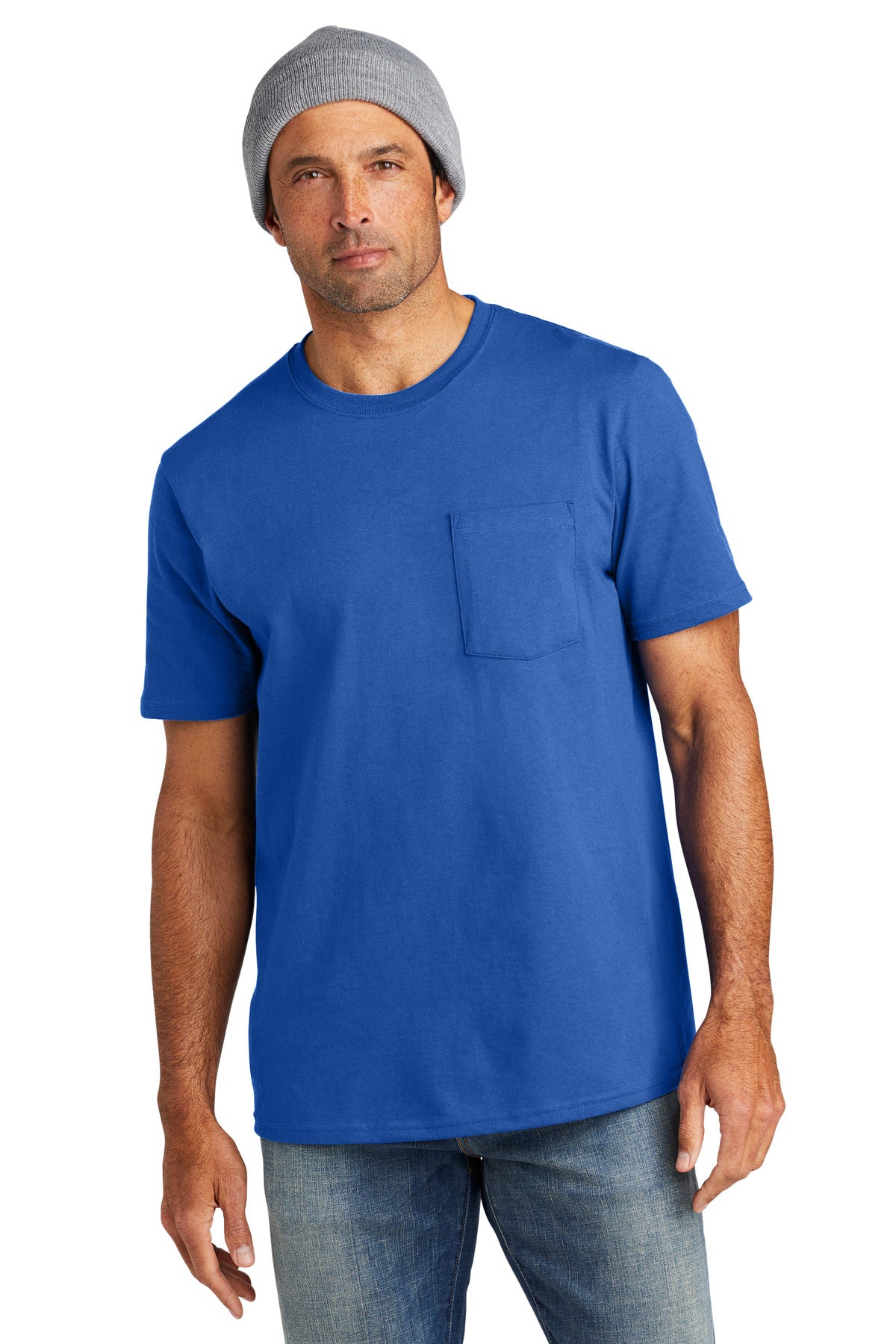 Front View of TrueRoyal Volunteer Knitwear All-American Pocket Tee VL100P