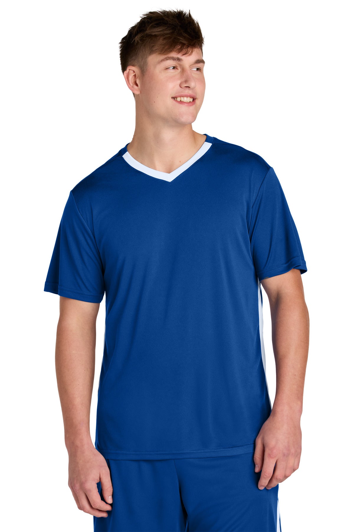 Front View of TRy/White Sport-Tek Competitor United V-Neck ST101