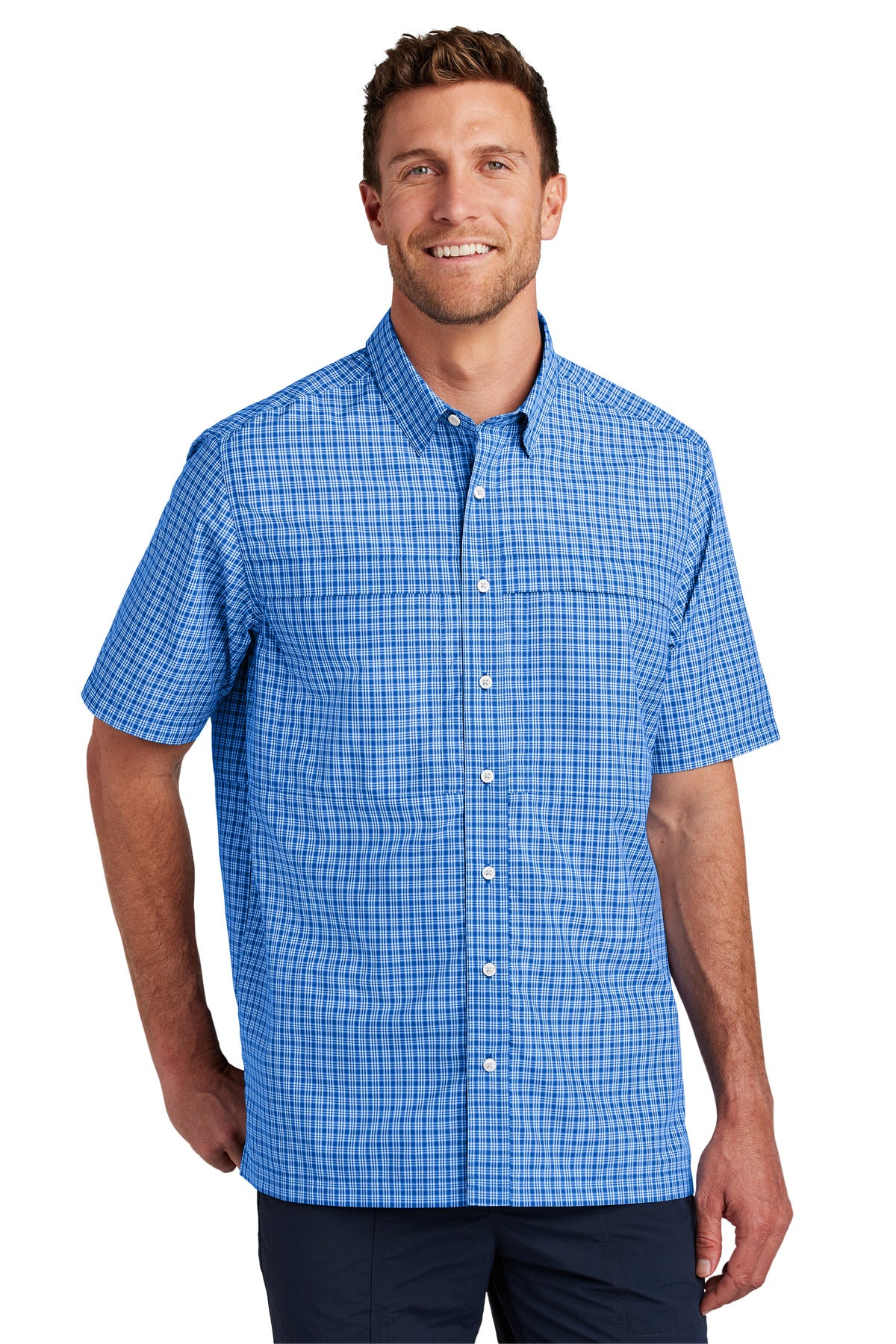 Front View of TRy/WMinPd Port Authority Short Sleeve UV Daybreak Shirt W961