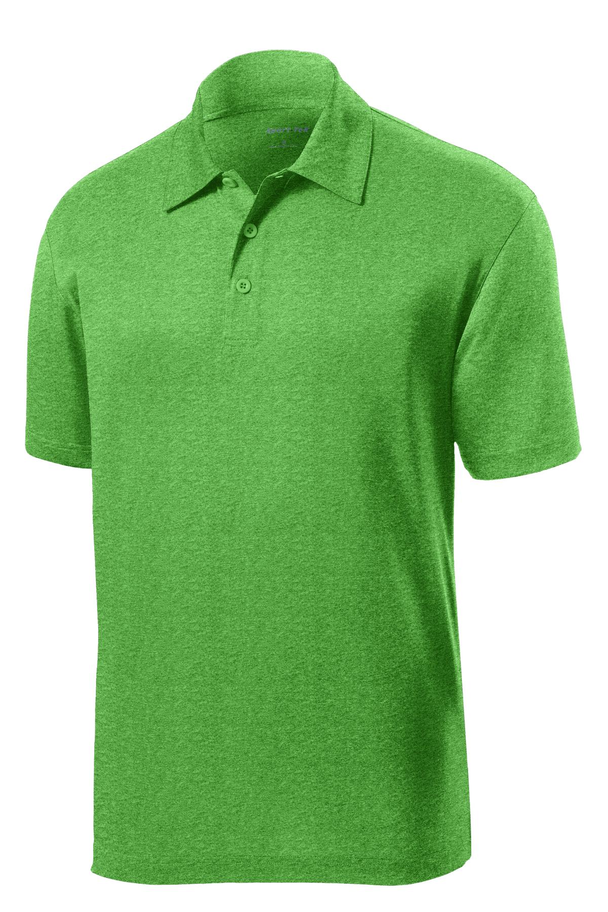 Front View of Turf Green Hth Sport-Tek Heather Contender Polo. ST660