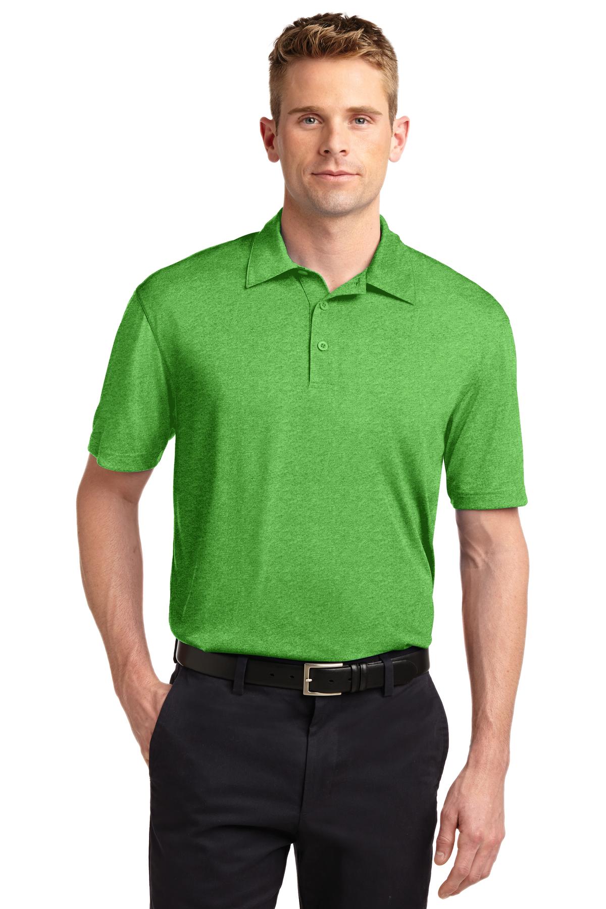 Front View of Turf Green Hth Sport-Tek Heather Contender Polo. ST660