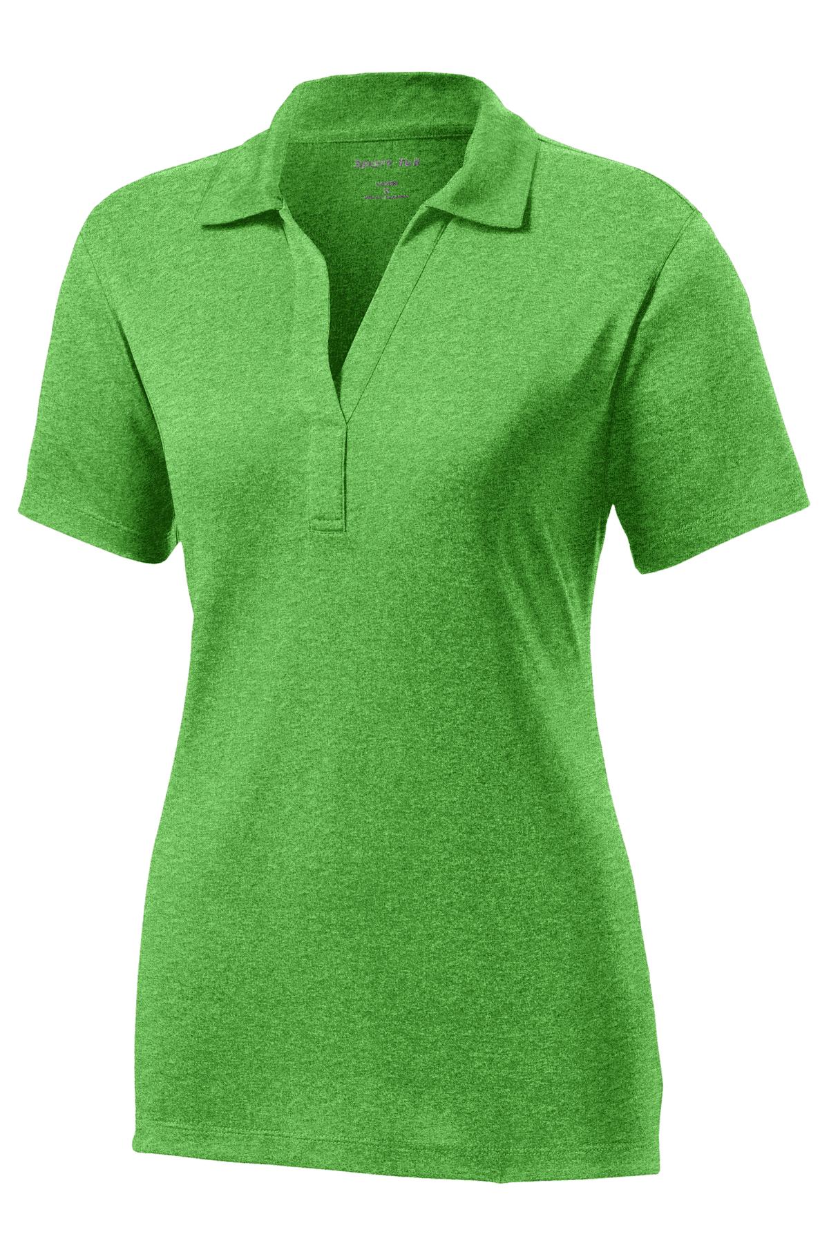 Front View of Turf Grn Hthr Sport-Tek Women's Heather Contender Polo. LST660