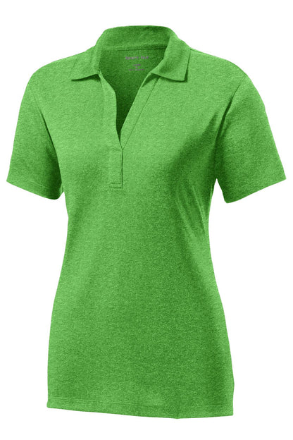 Front View of Turf Grn Hthr Sport-Tek Women's Heather Contender Polo. LST660