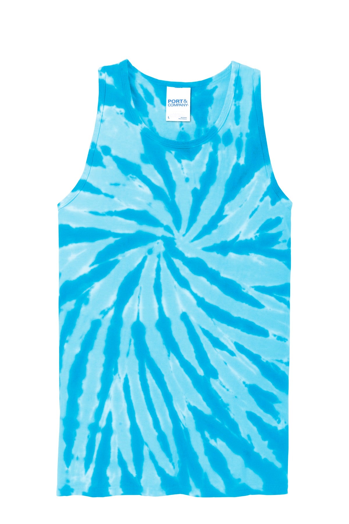 Front View of Turquoise Port & Company Tie-Dye Tank Top. PC147TT
