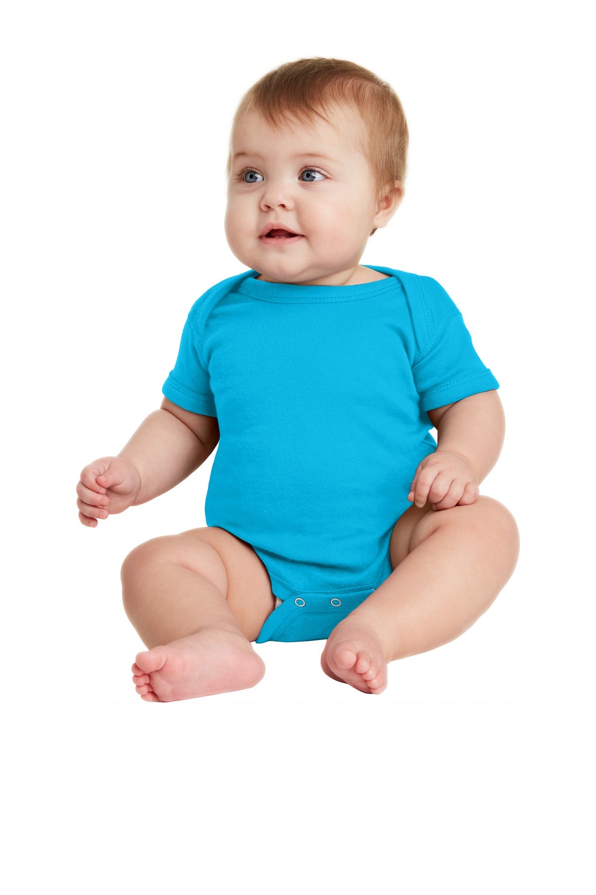 Front View of Turquoise Rabbit Skins Infant Short Sleeve Baby Rib Bodysuit. RS4400
