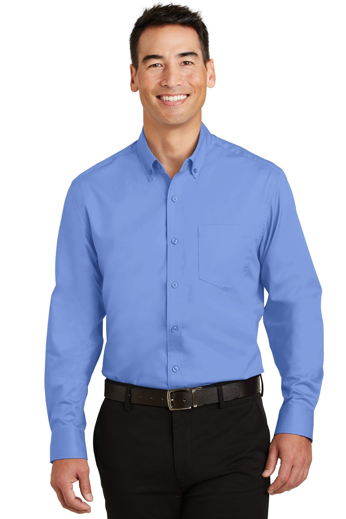 Front View of Ultramarine Bl Port Authority SuperPro Twill Shirt. S663