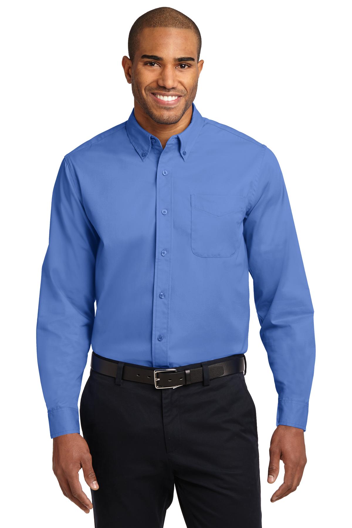Front View of Ultramarne Blu Port Authority Extended Size Long Sleeve Easy Care Shirt S608ES