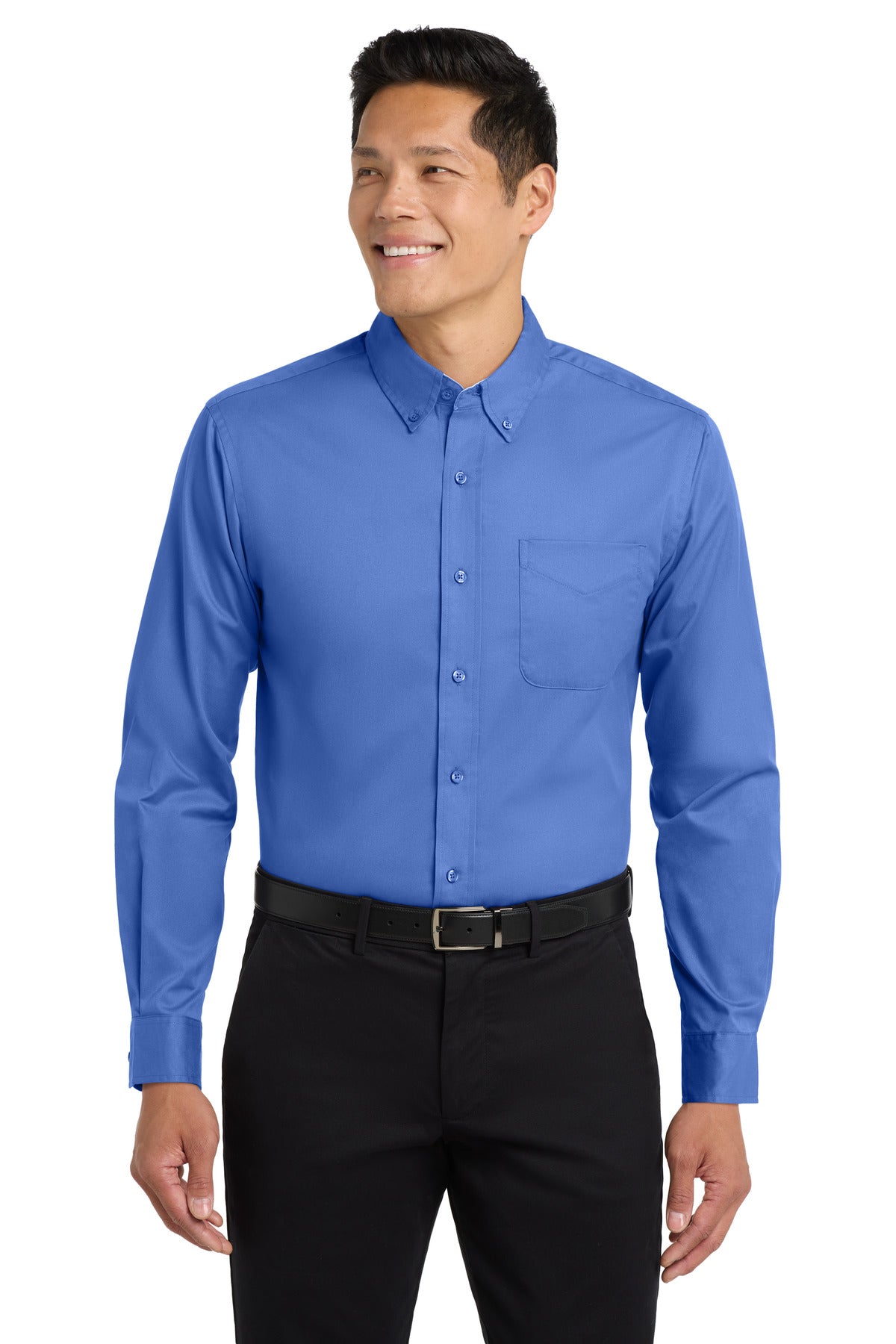 Front View of Ultramarne Blu Port Authority Extended Size Long Sleeve Easy Care Shirt S608ES