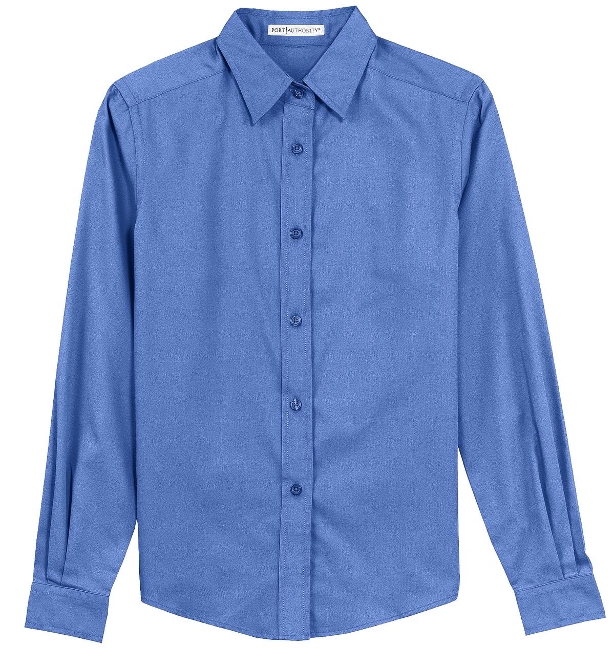 Front View of Ultramarne Blu Port Authority Women's Long Sleeve Easy Care Shirt. L608