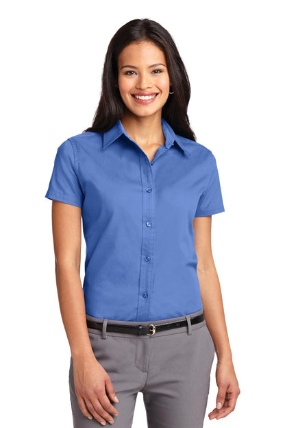 Front View of Ultramarne Blu Port Authority Women's Short Sleeve Easy Care Shirt. L508