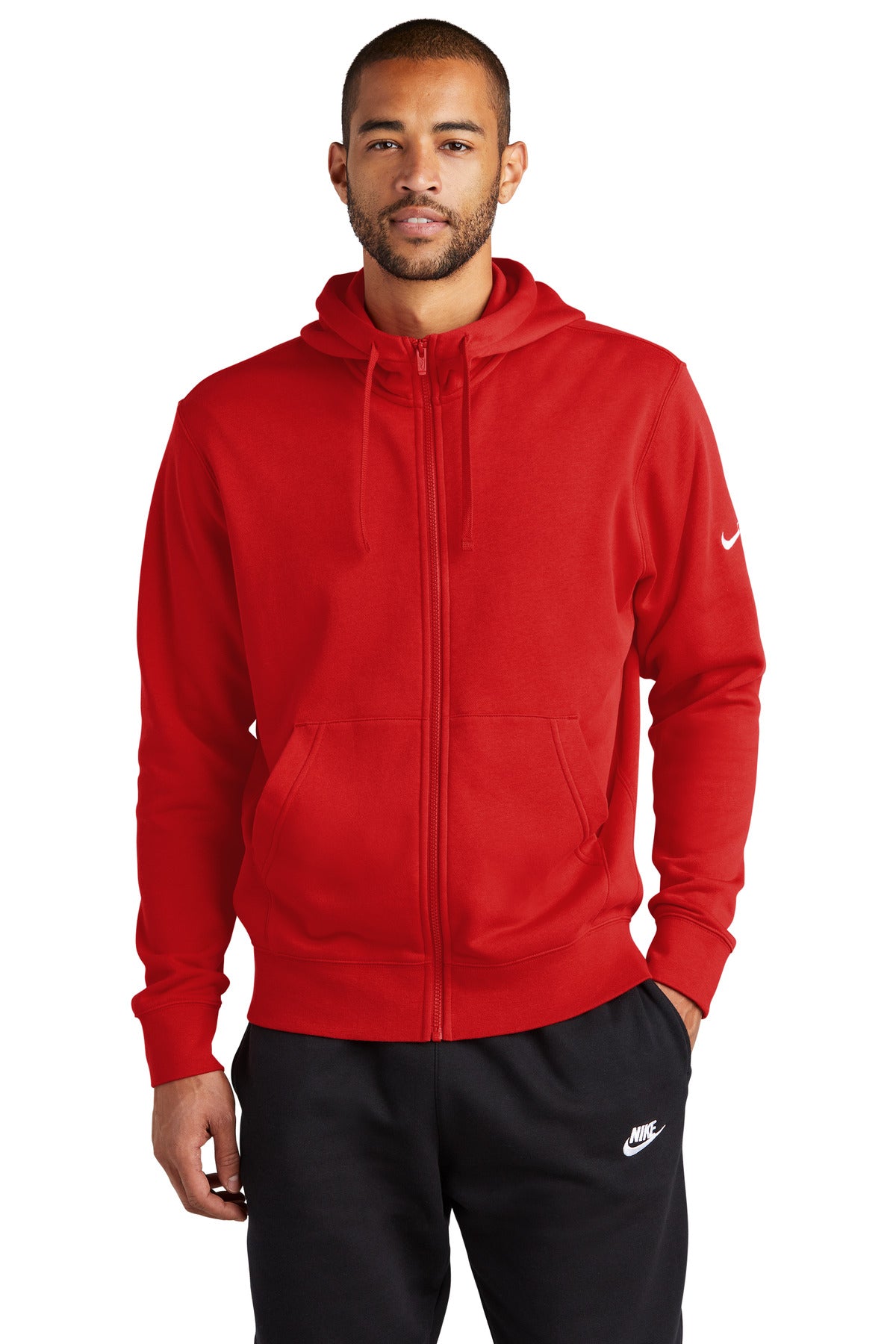 Front View of UniRed Nike Club Fleece Sleeve Swoosh Full-Zip Hoodie NKDR1513