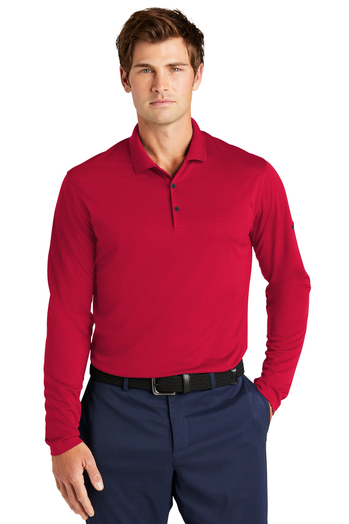 Front View of UniRed Nike Dri-FIT Micro Pique 2.0 Long Sleeve Polo NKDC2104