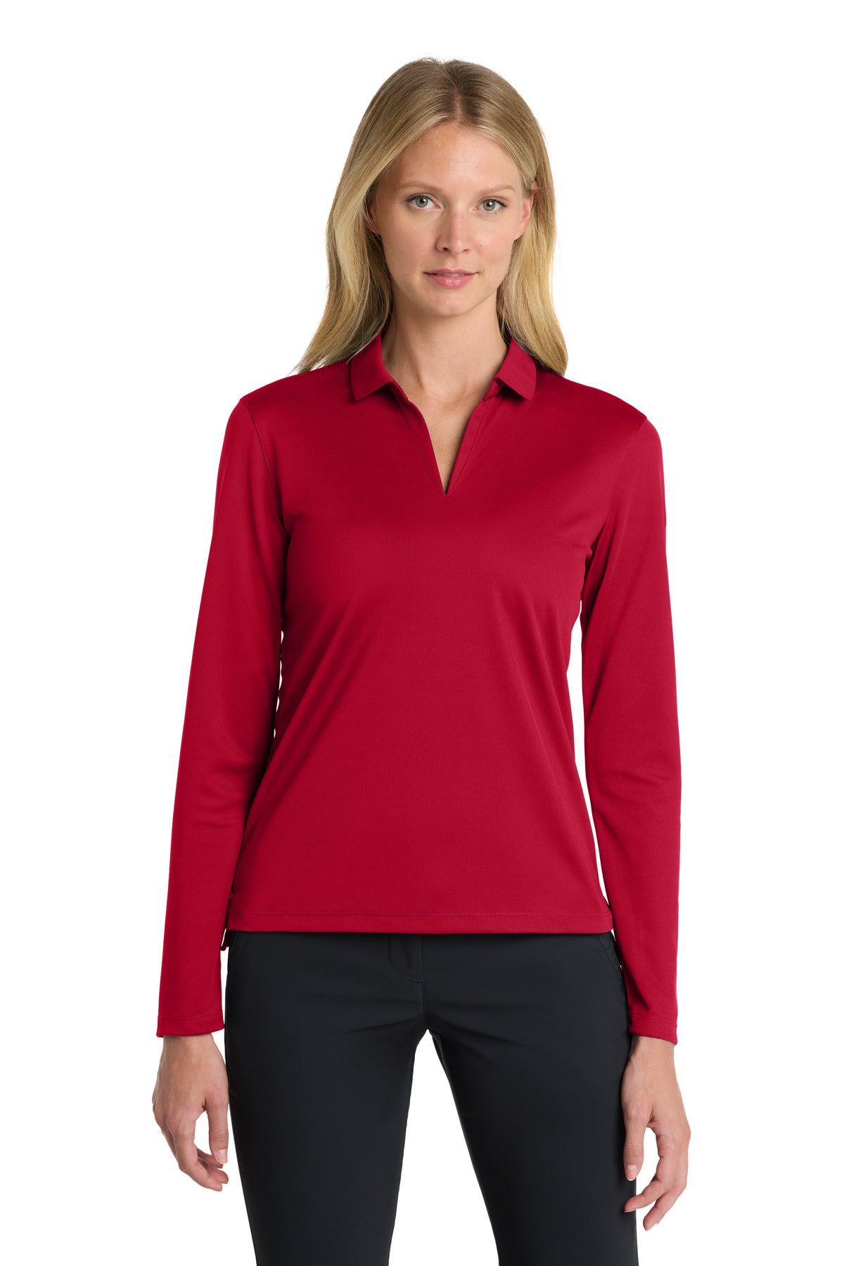 Front View of UniRed Nike Women's Dri-FIT Micro Pique 2.0 Long Sleeve Polo NKDC2105