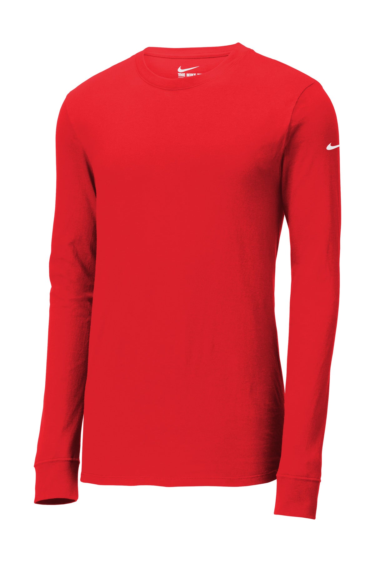 Front View of University Red Nike Dri-FIT Cotton/Poly Long Sleeve Tee. NKBQ5230
