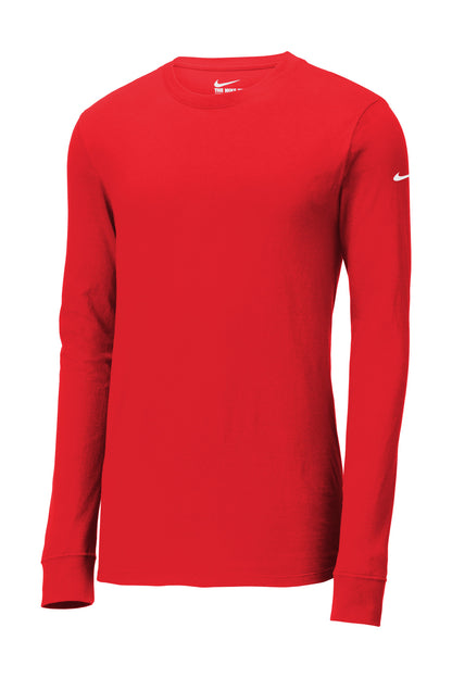 Front View of University Red Nike Dri-FIT Cotton/Poly Long Sleeve Tee. NKBQ5230