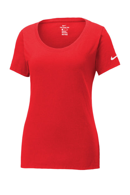 Front View of University Red Nike Women's Dri-FIT Cotton/Poly Scoop Neck Tee. NKBQ5234