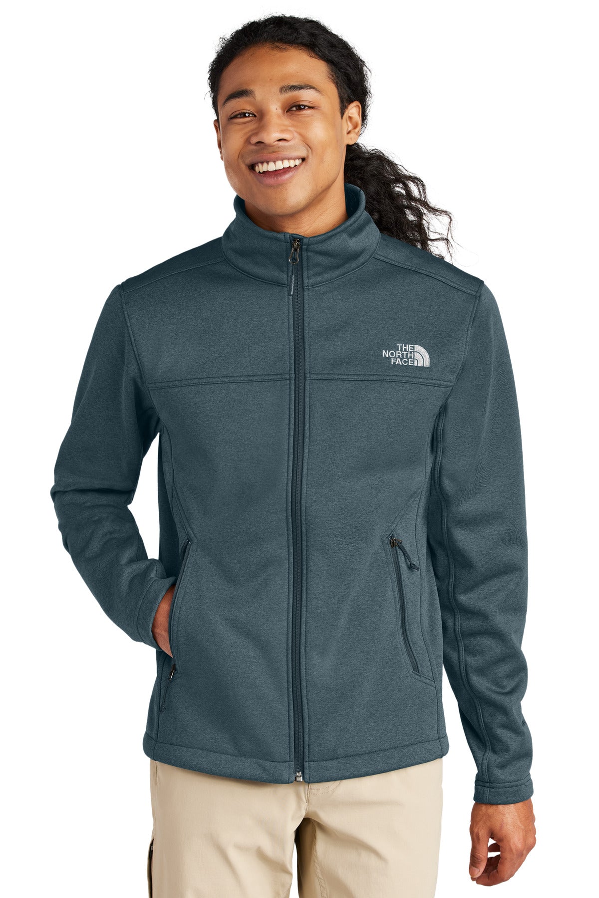Front View of UrbNvyHt The North Face Chest Logo Ridgewall Soft Shell Jacket NF0A88D5