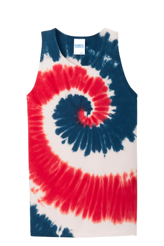 Front View of USA Rainbow Port & Company Tie-Dye Tank Top. PC147TT