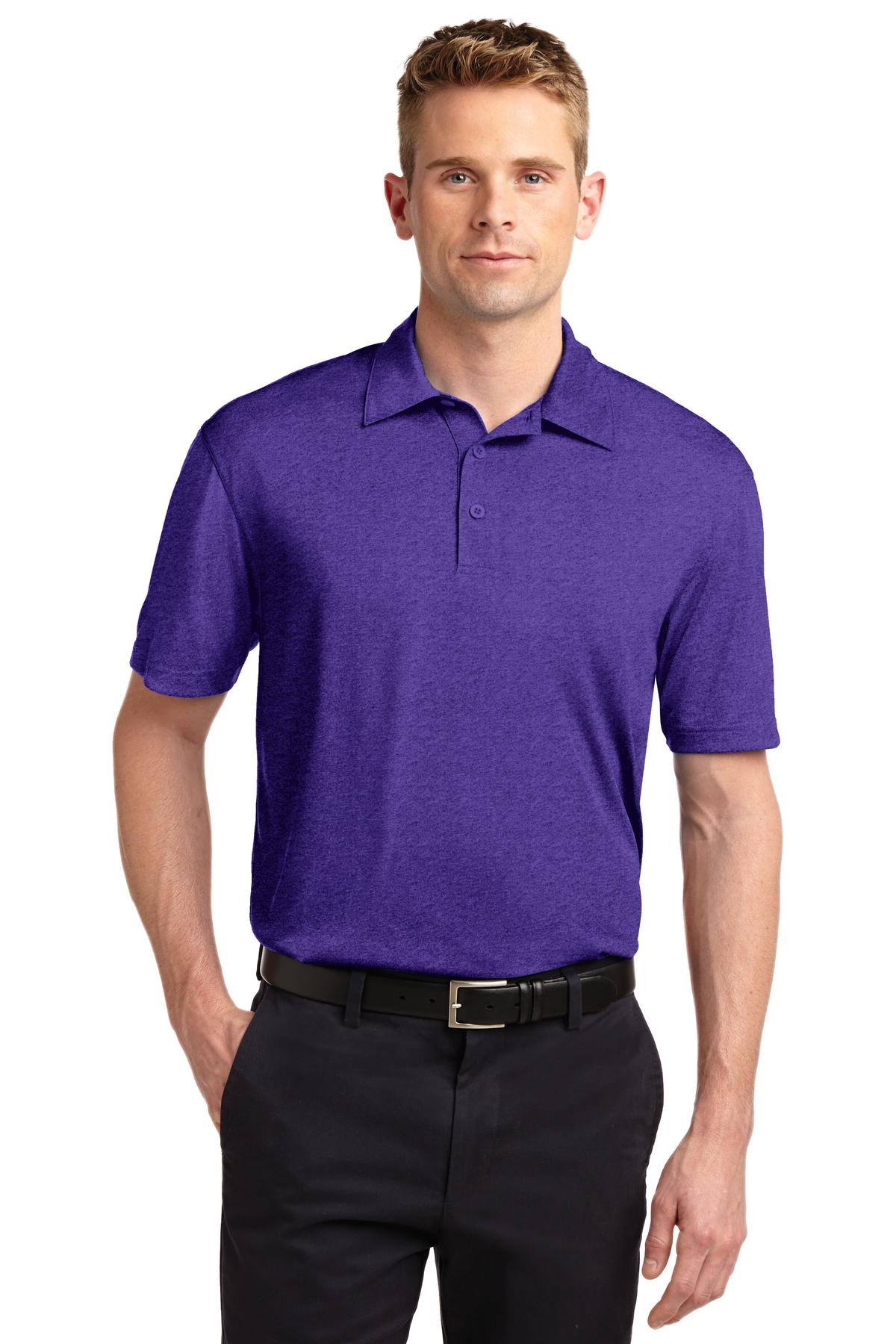 Front View of Var Purple Hth Sport-Tek Heather Contender Polo. ST660