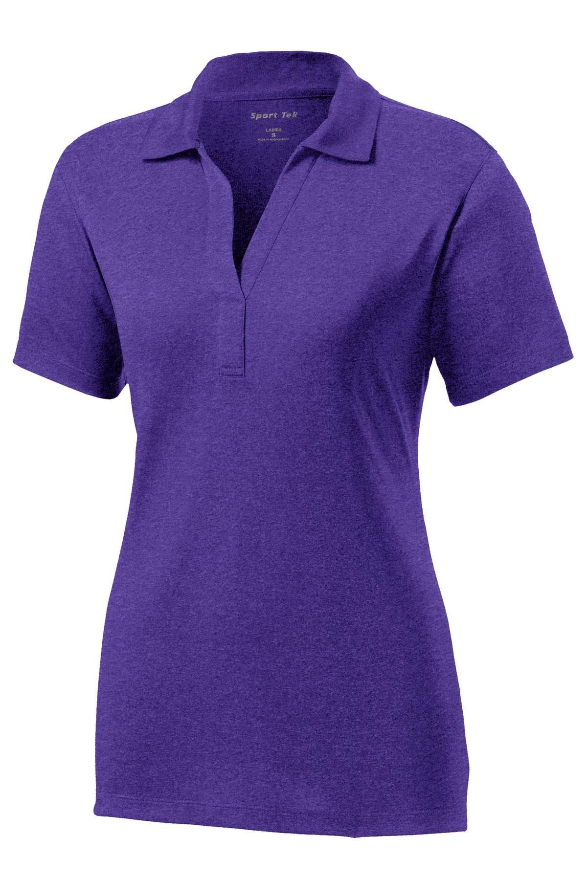 Front View of Var Purple Htr Sport-Tek Women's Heather Contender Polo. LST660