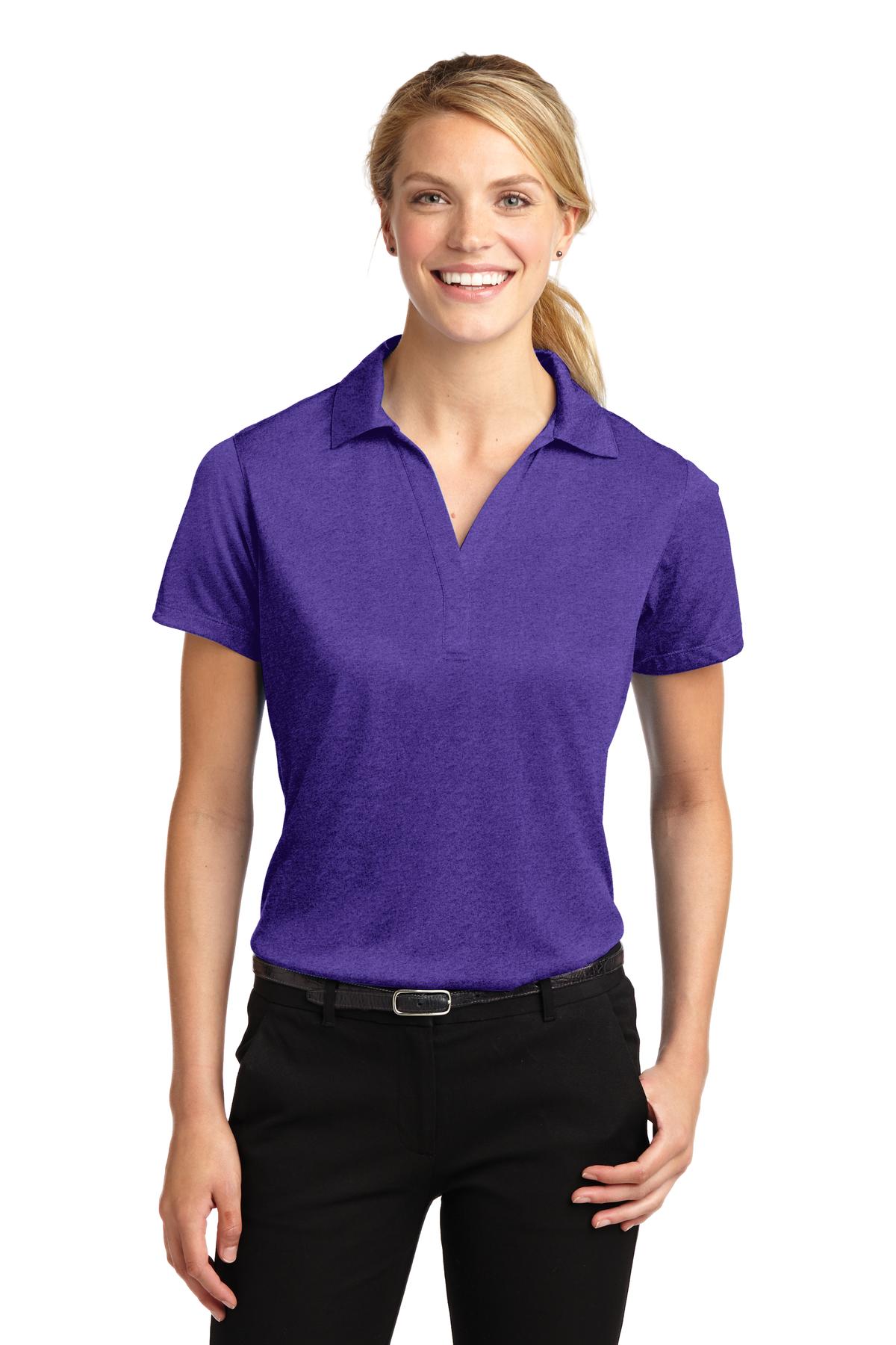 Front View of Var Purple Htr Sport-Tek Women's Heather Contender Polo. LST660