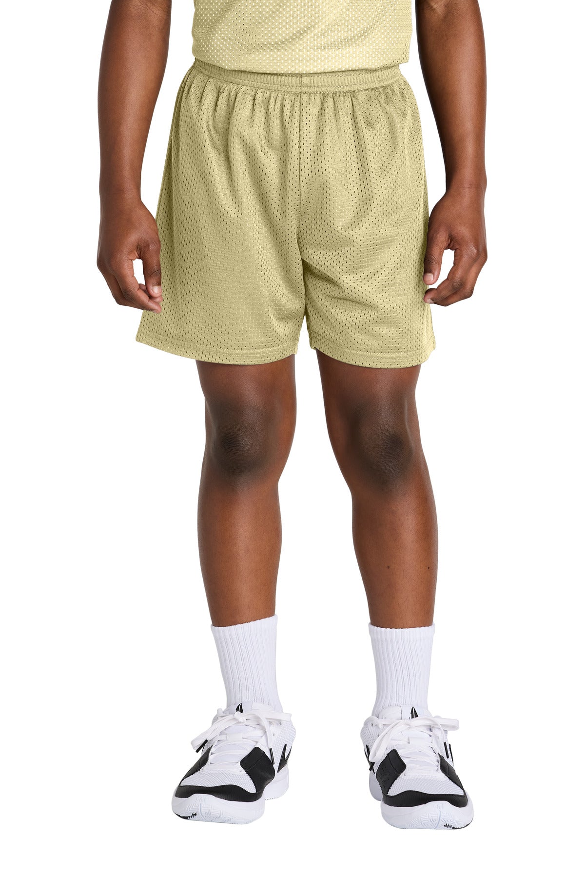 Front View of VegasGold Sport-Tek Youth PosiCharge Mesh 5" Short YST5100
