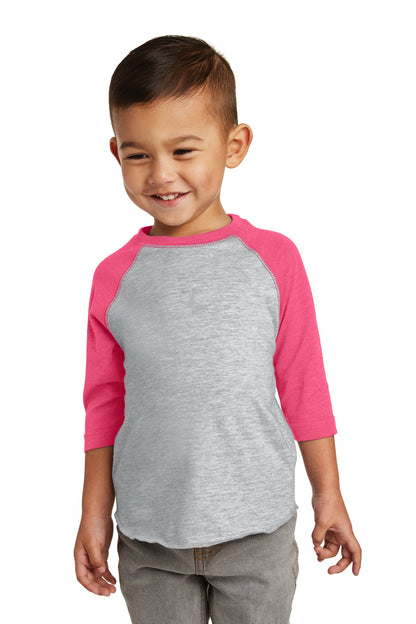 Front View of VH/Vnt Hot Pnk DISCONTINUED Rabbit Skins Toddler Baseball Fine Jersey Tee. RS3330