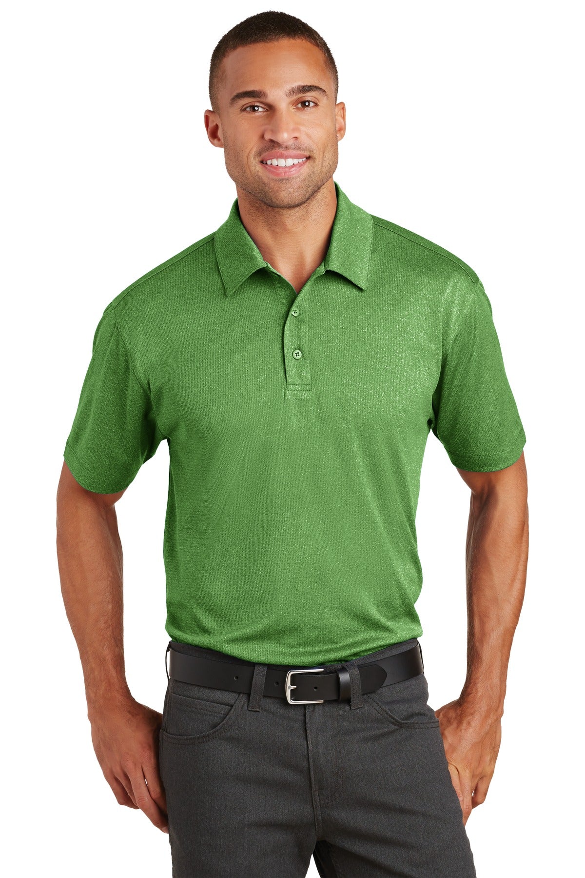 Front View of Vine Green Hth Port Authority Trace Heather Polo. K576