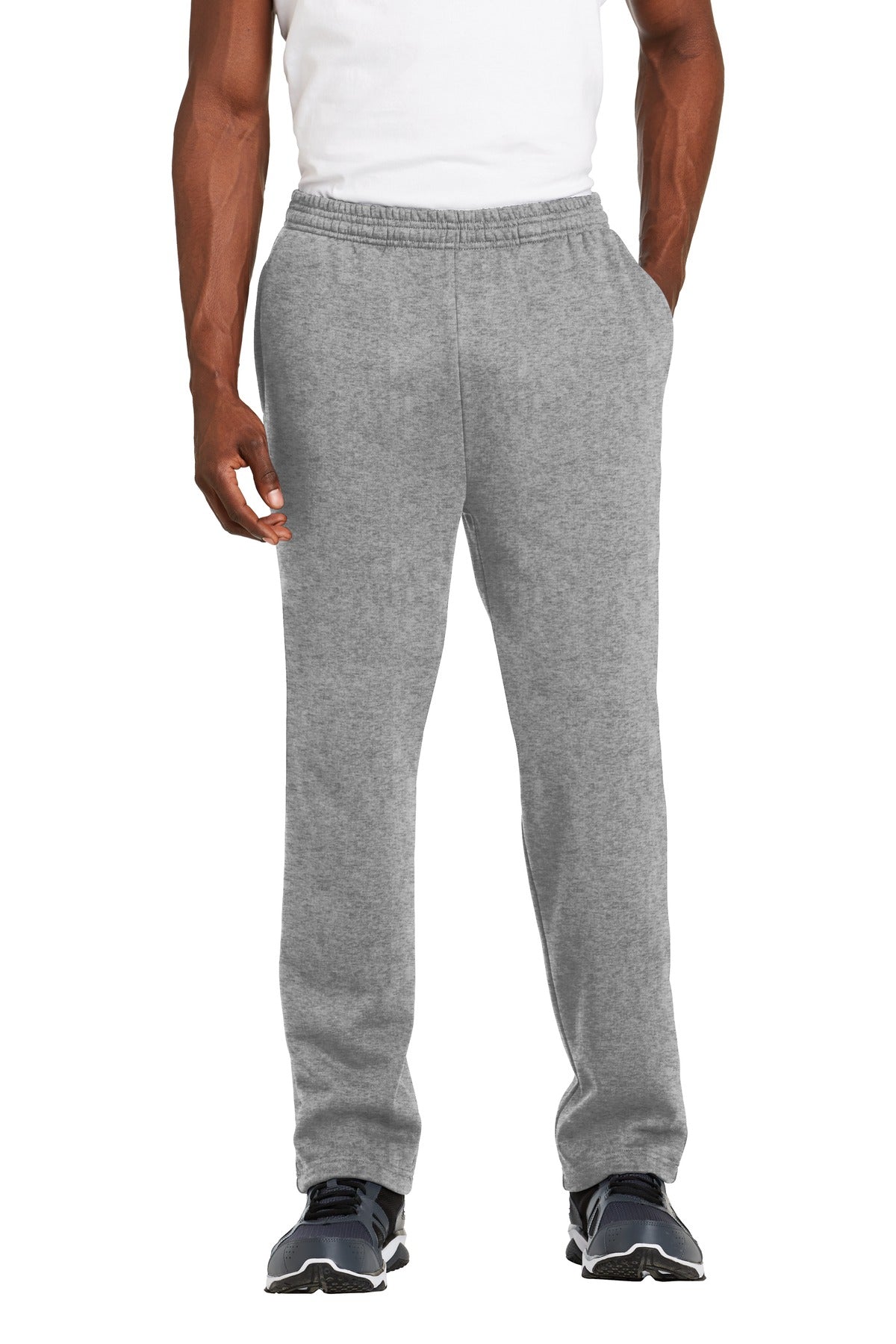 Front View of Vintage Hthr Sport-Tek Open Bottom Sweatpant. ST257