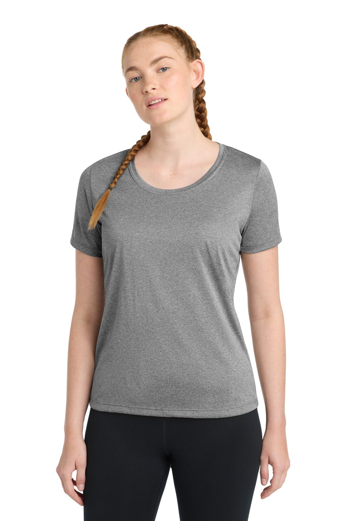 Front View of Vintage Hthr Sport-Tek Women's Heather Contender Scoop Neck Tee. LST360