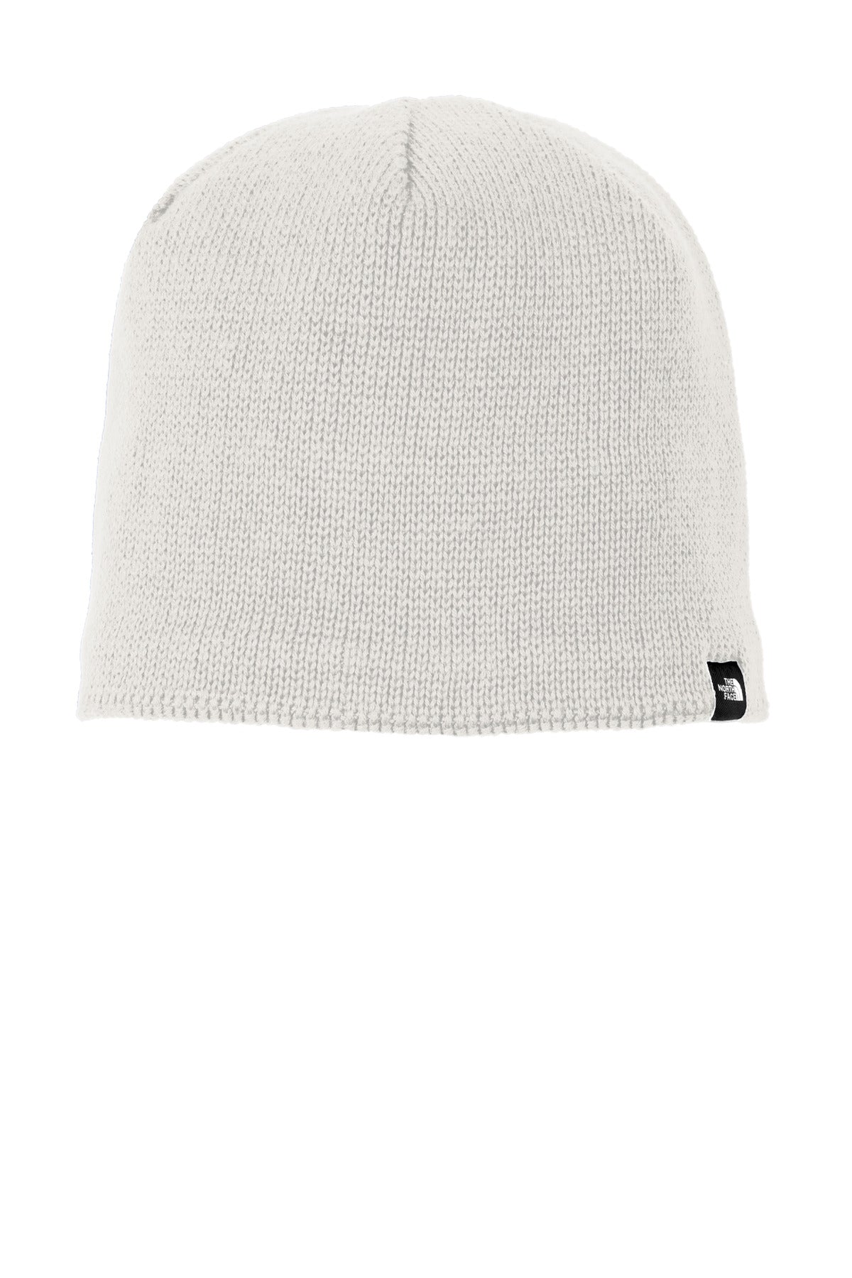 Front View of Vintage White The North Face Mountain Beanie. NF0A4VUB