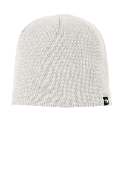 Front View of Vintage White The North Face Mountain Beanie. NF0A4VUB