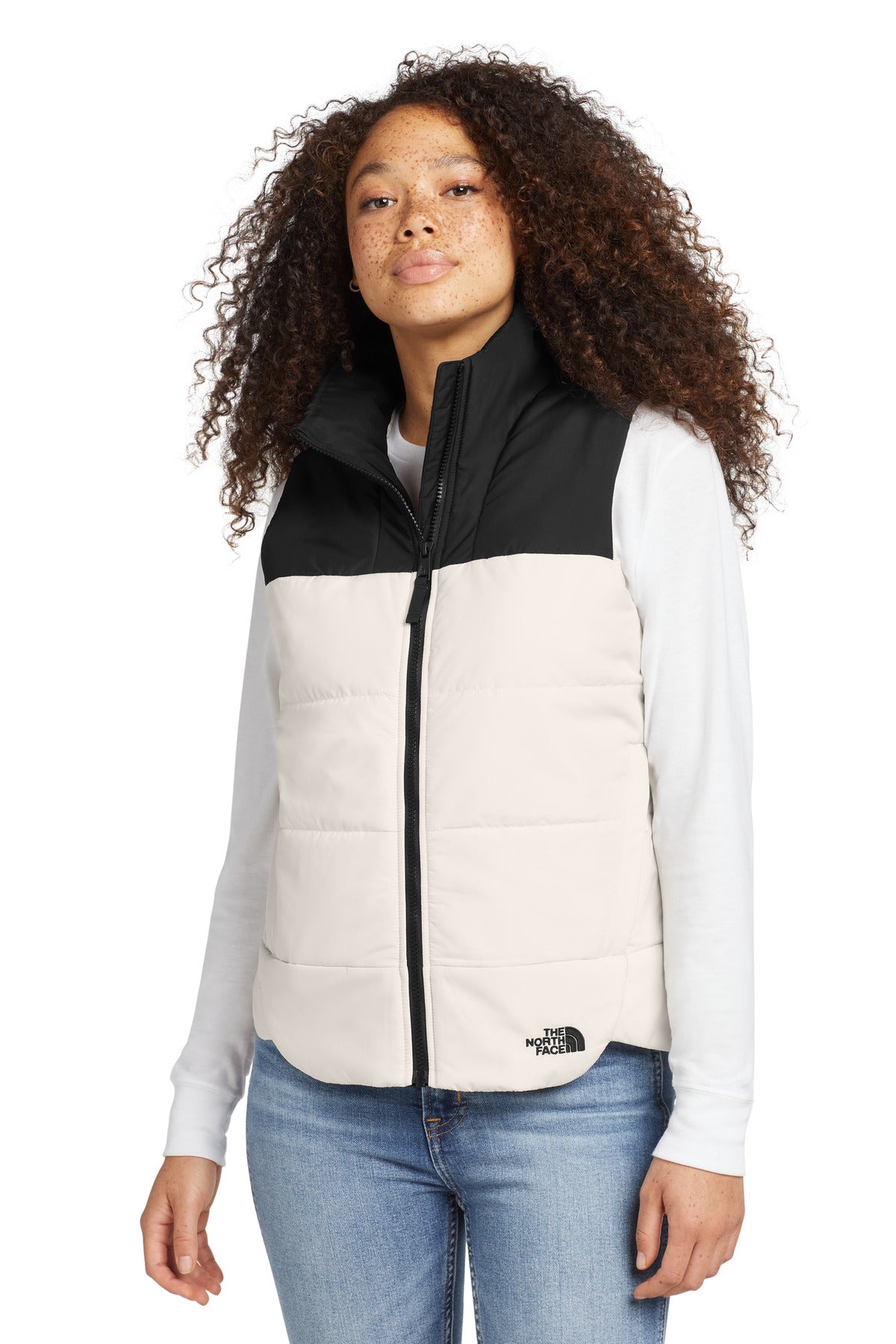 Front View of Vintage White The North Face Women's Everyday Insulated Vest. NF0A529Q