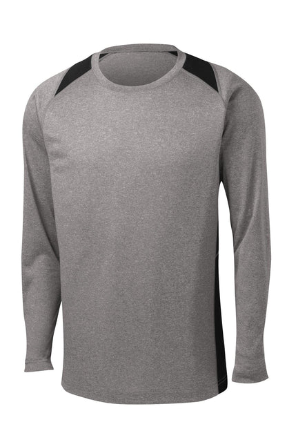 Front View of Vnt He/Black Sport-Tek Long Sleeve Heather Colorblock Contender Tee. ST361LS