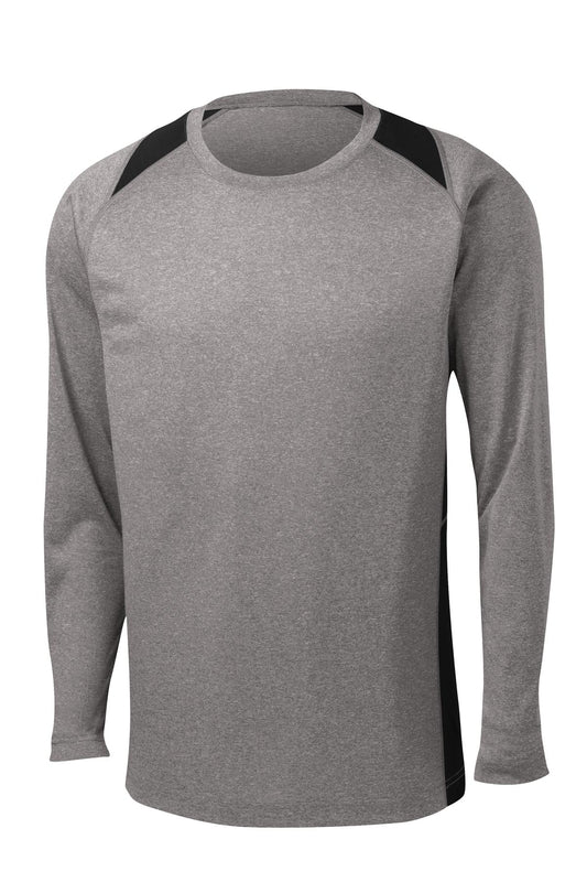 Front View of Vnt He/Black Sport-Tek Long Sleeve Heather Colorblock Contender Tee. ST361LS