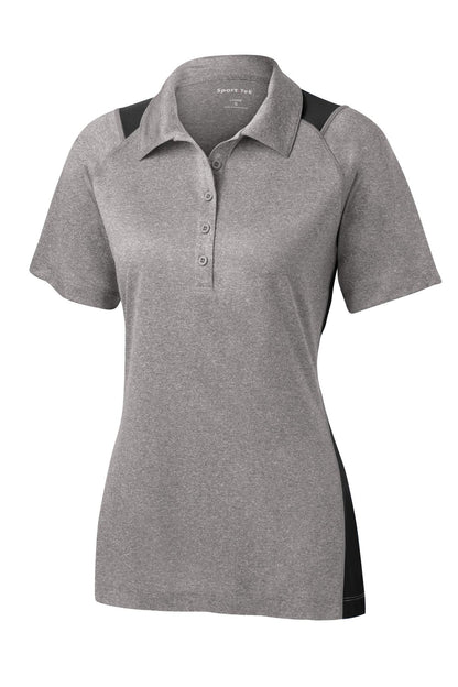 Front View of Vnt He/Black Sport-Tek Women's Heather Colorblock Contender Polo. LST665