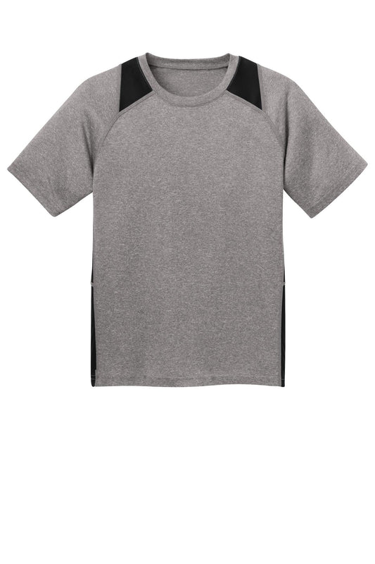 Front View of Vnt He/Black Sport-Tek Youth Heather Colorblock Contender Tee. YST361