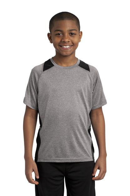 Front View of Vnt He/Black Sport-Tek Youth Heather Colorblock Contender Tee. YST361