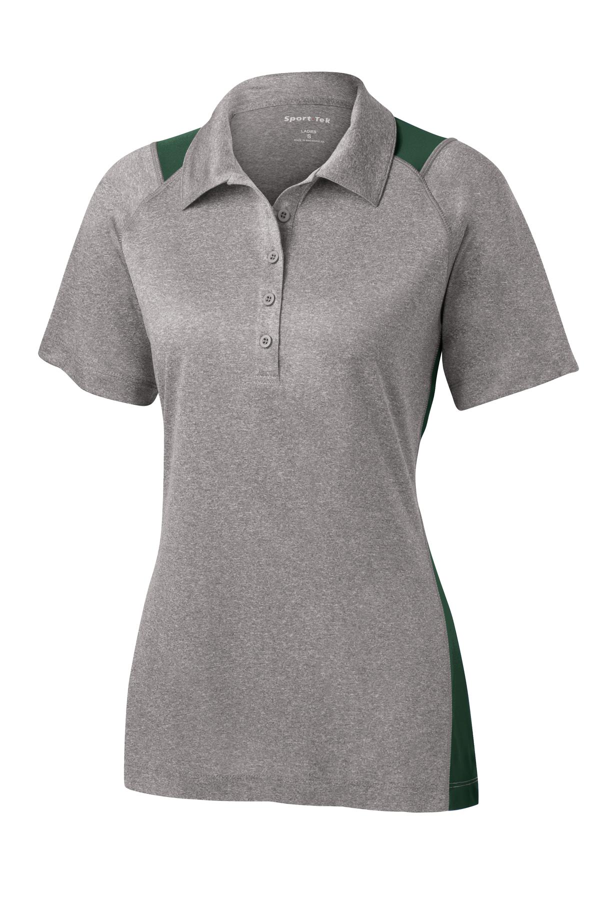 Front View of Vnt He/For Grn Sport-Tek Women's Heather Colorblock Contender Polo. LST665
