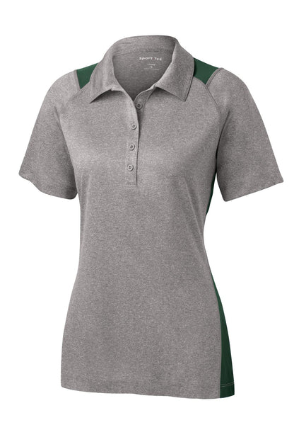 Front View of Vnt He/For Grn Sport-Tek Women's Heather Colorblock Contender Polo. LST665