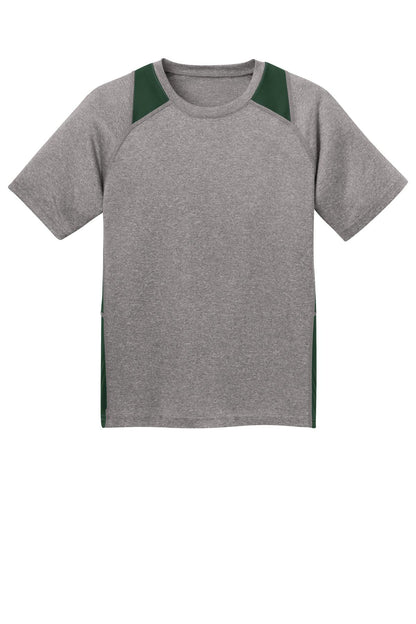 Front View of Vnt He/For Grn Sport-Tek Youth Heather Colorblock Contender Tee. YST361