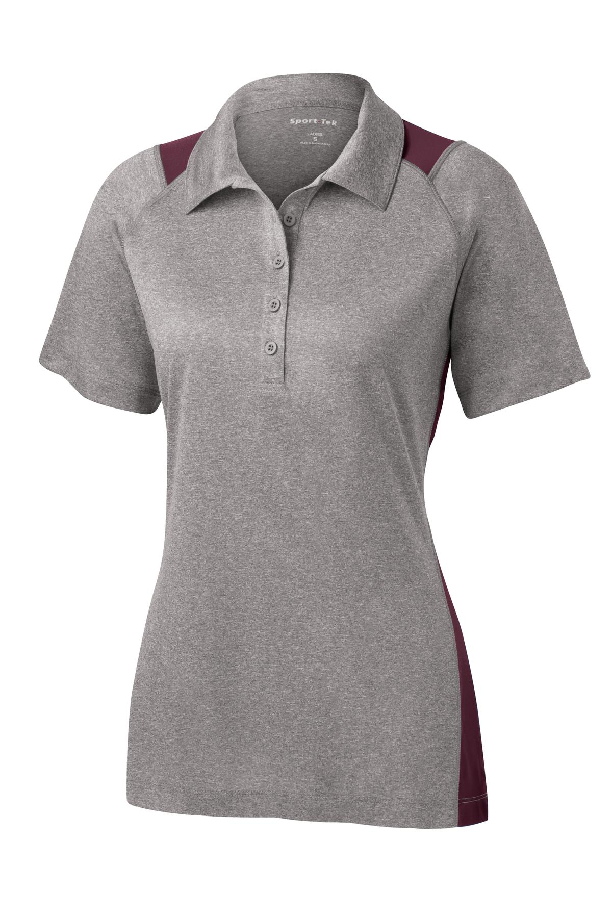 Front View of Vnt He/Maroon Sport-Tek Women's Heather Colorblock Contender Polo. LST665