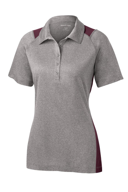 Front View of Vnt He/Maroon Sport-Tek Women's Heather Colorblock Contender Polo. LST665
